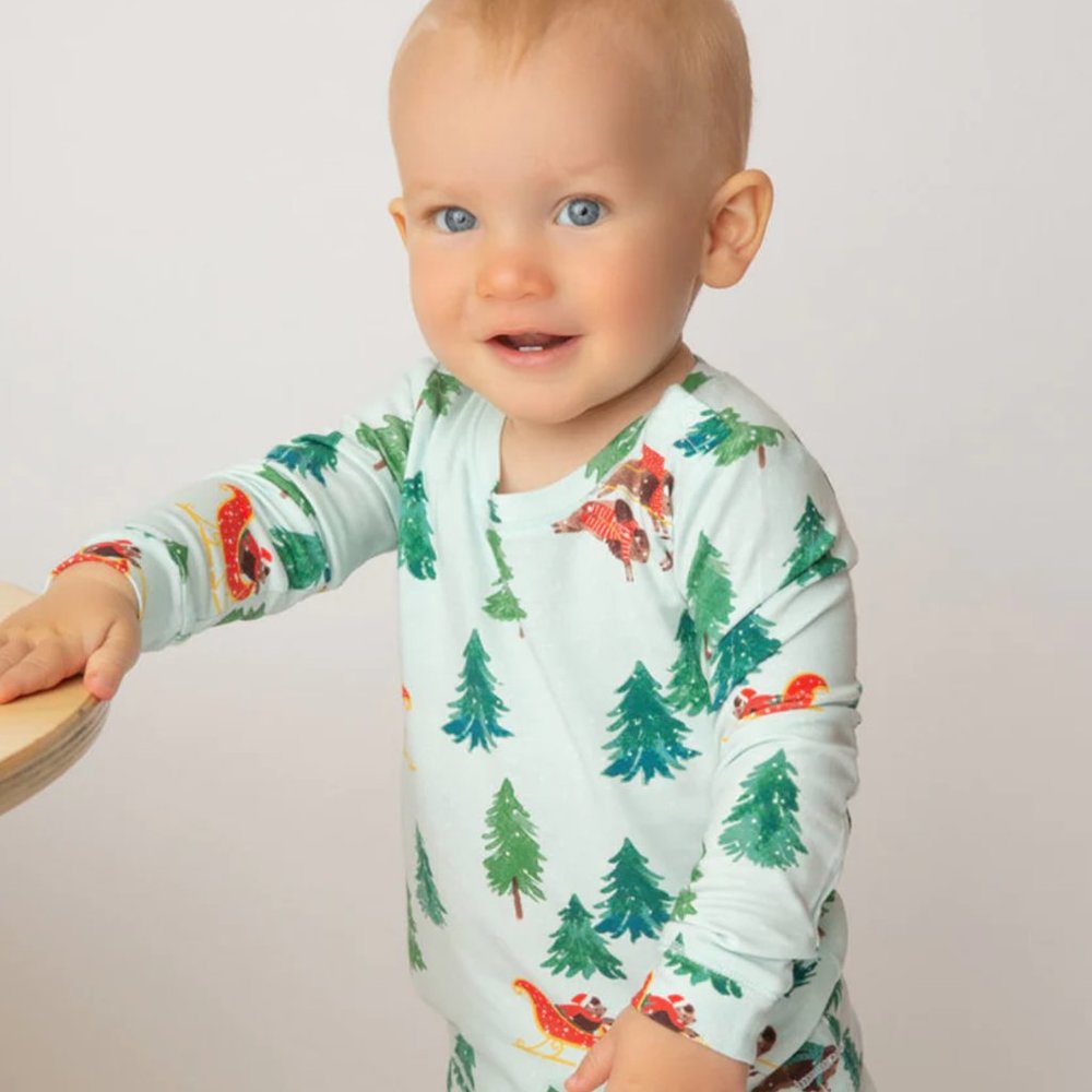 $40 ANGEL DEAR NORDSTROM PAJAMAS CHRISTMAS BISON SLEIGH BAMBOO 2T EUC
